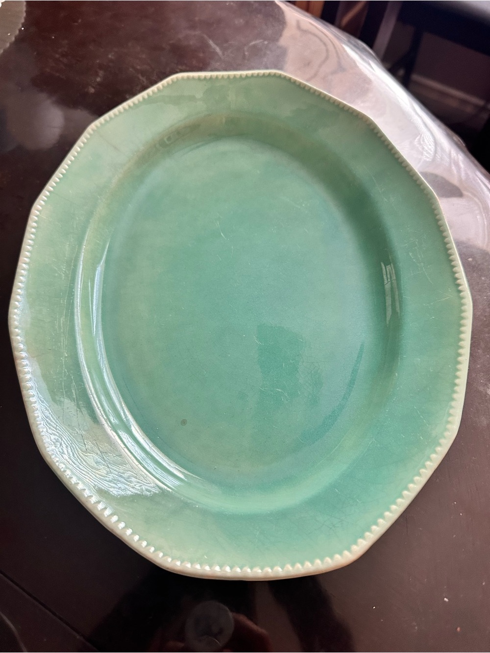 Oval Green 13” Platter Pottery